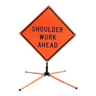 前方に路肩作業ありロールアップ交通標識